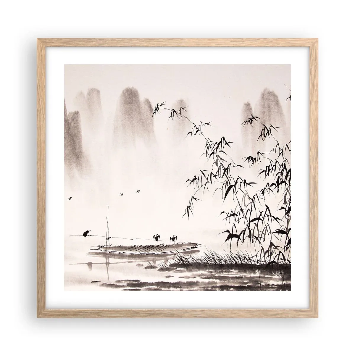 Poster în ramă de stejar deschis - Liniștea câmpurilor de orez - 50x50 cm