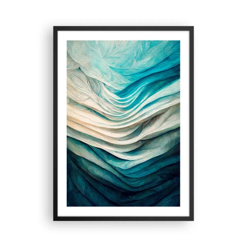 Poster în ramă neagră - Compoziție abstractă de valuri în nuanțe de albastru și bej - 50x70cm - Insațiabilitate albastră - Decorațiune modernă pentru perete pentru living și dormitor ARTTOR