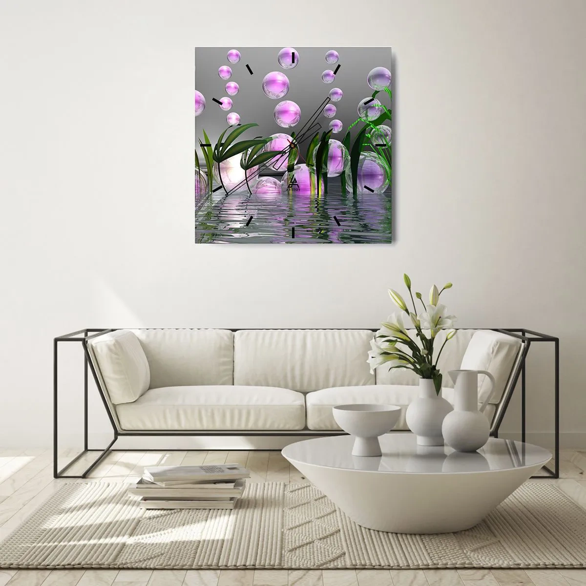 Ceas de perete - Ceas pe sticlă - O compoziție reflexivă de luminozitate și viață - 30x30 cm