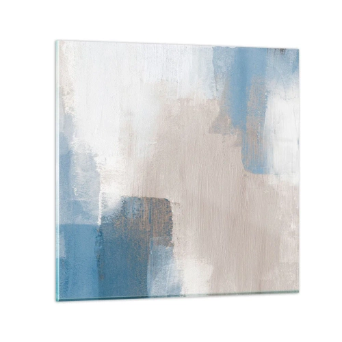 Tablou pe sticlă - Abstracție roz în spatele unui voal de albastru - 40x40 cm