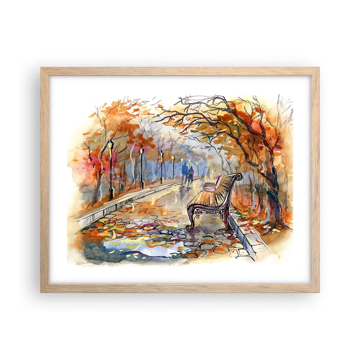 Poster în ramă de stejar deschis - Pășim împreună în toamnă - 50x40 cm