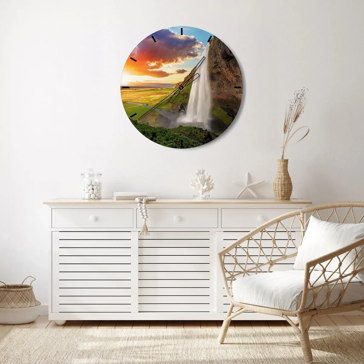 Ceas de perete - Ceas pe sticlă - Vara plină de Islanda - 40x40 cm