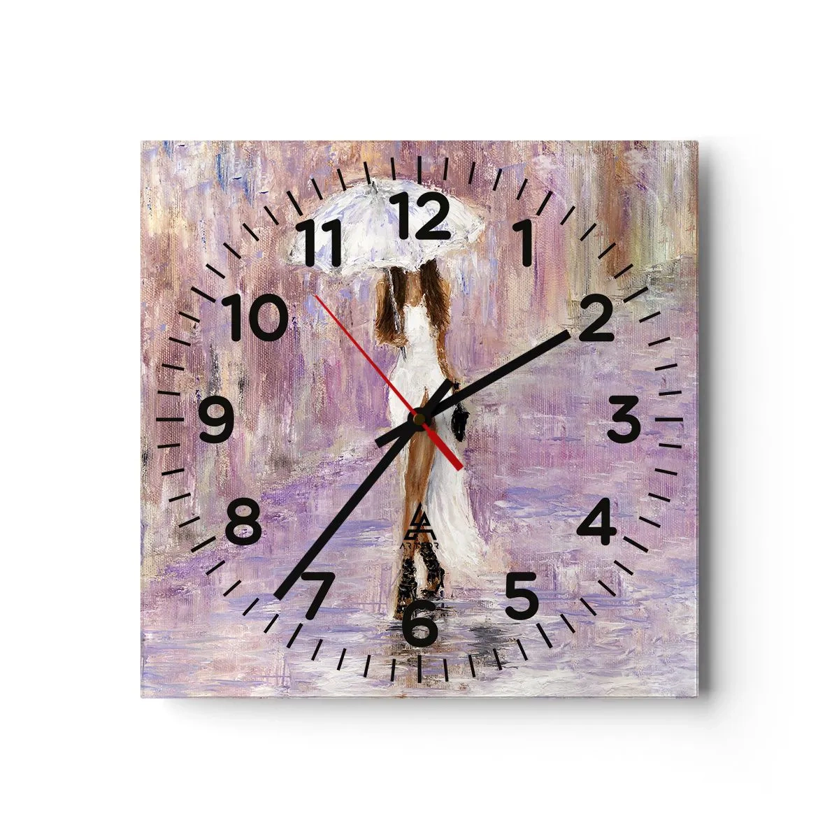 Ceas de perete - Ceas pe sticlă - În ploaia de liliac - 30x30 cm