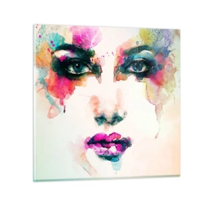 Tablou pe sticlă - Portret pictat cu un curcubeu - 70x70 cm