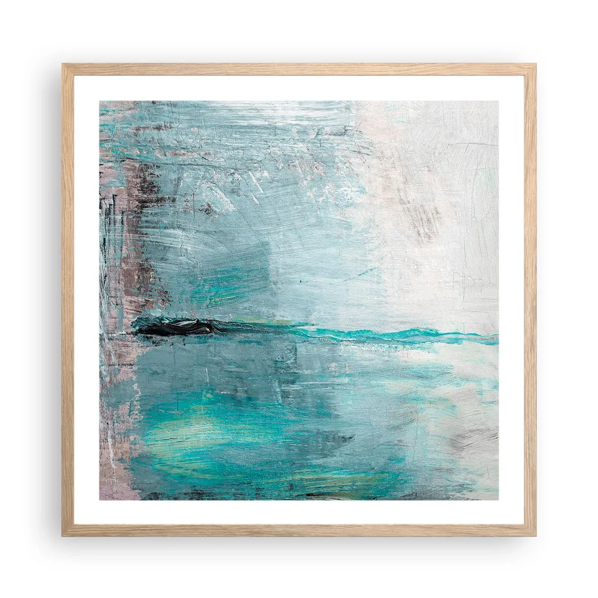 Poster în ramă de stejar deschis - Orizontal în albastru - 60x60 cm