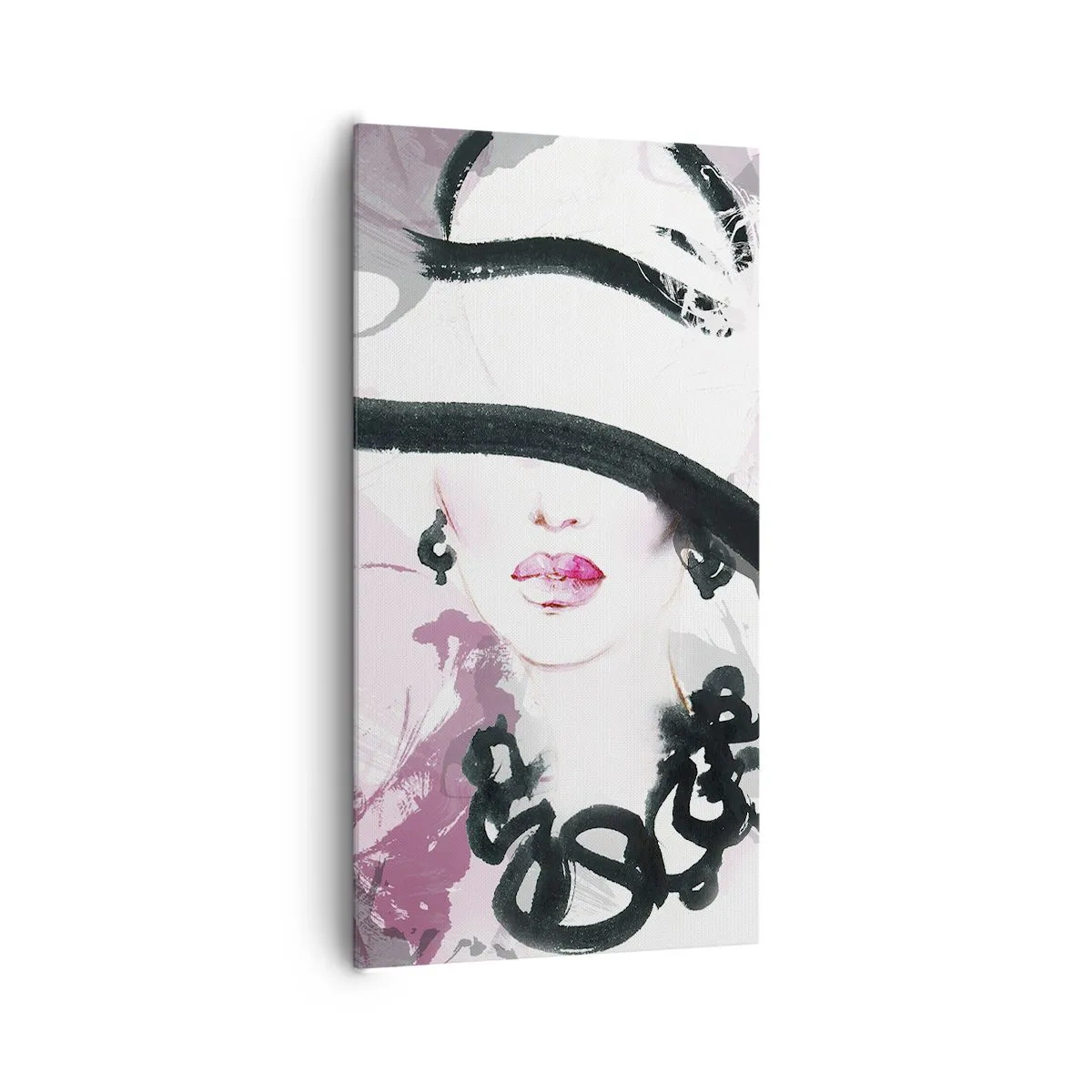Tablou pe pânză - Studiu unei dame în negru și roz - 65x120 cm