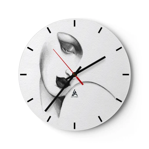 Ceas de perete - Ceas pe sticlă - Un portret minimalist al unei femei în nuanțe de gri. - 30x30cm - În stilul Lempickei - Decorațiune modernă pentru perete pentru living, bucătărie și dormitor ARTTOR