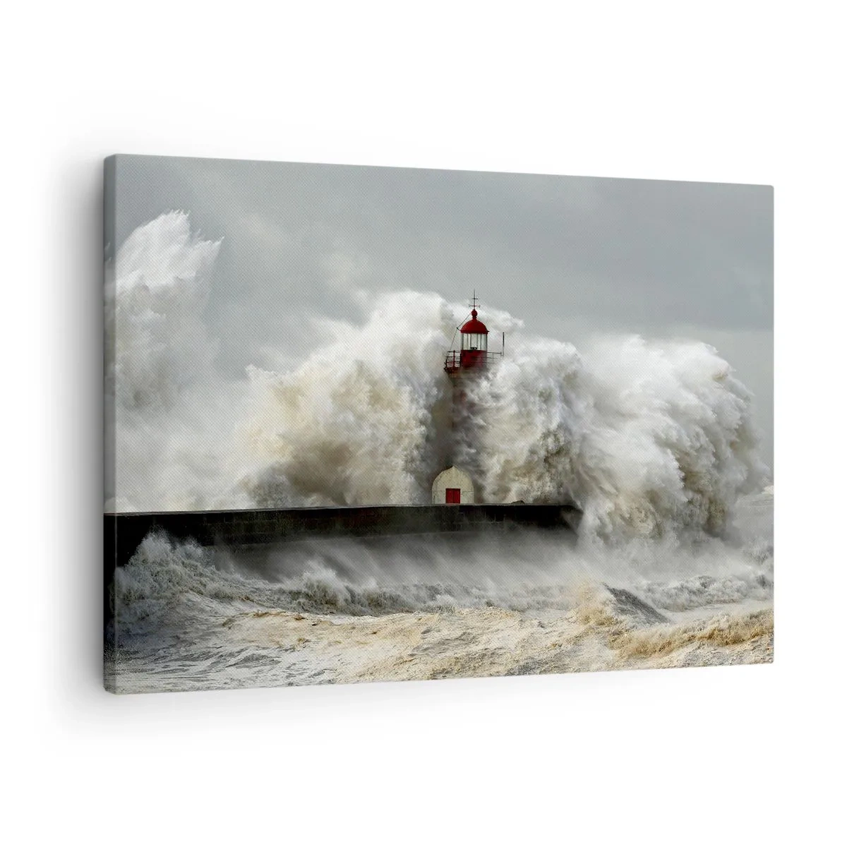 Tablou pe pânză Canvas - Un far înconjurat de valuri agitate în timpul unei furtuni - 70x50cm - Mânia oceanului - Decorațiune modernă pentru perete pentru living și dormitor ARTTOR