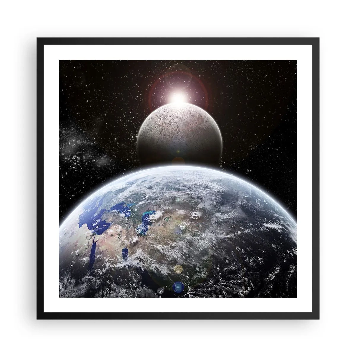 Poster în ramă neagră - Peisaj cosmic - răsărit de soare - 60x60 cm