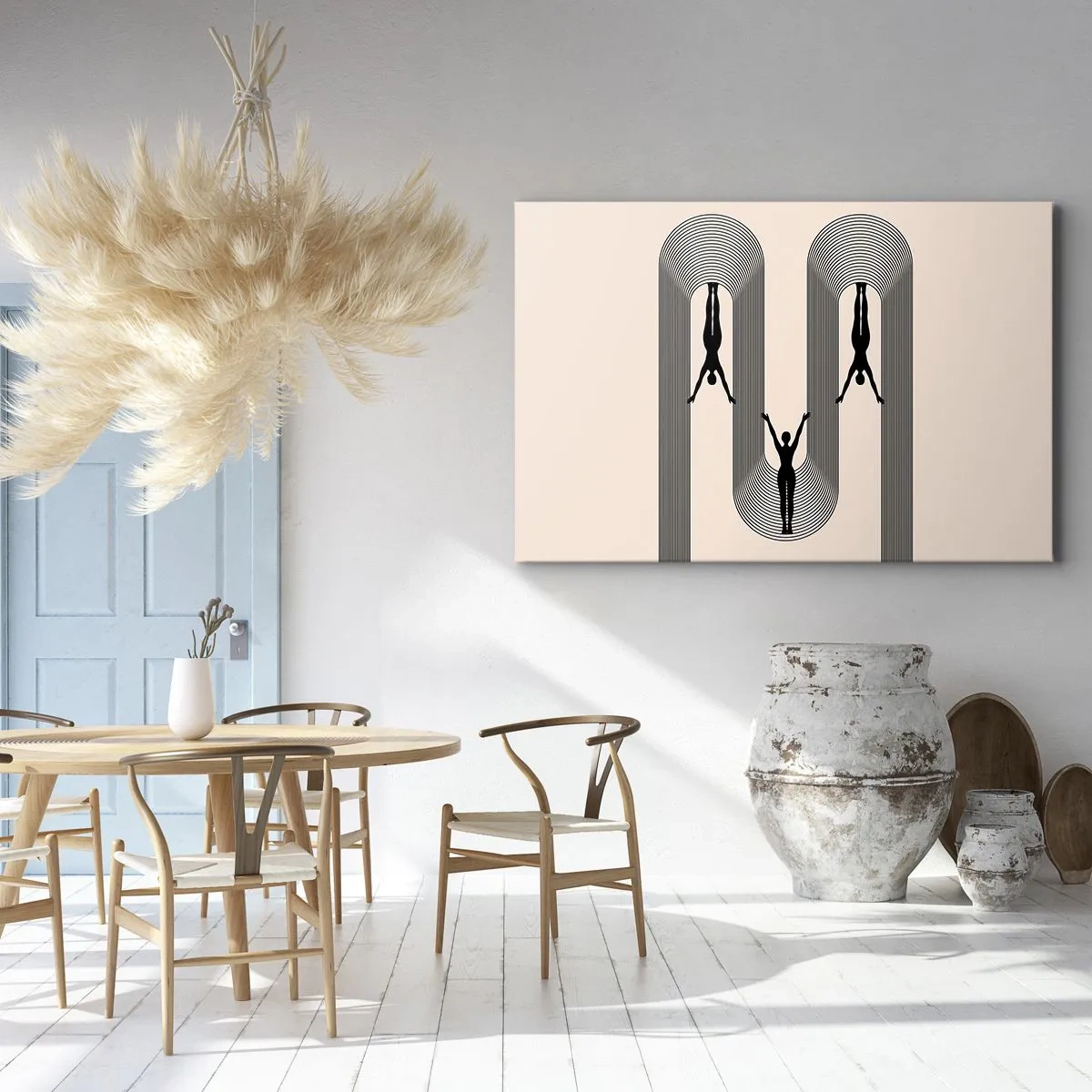 Tablou pe pânză Canvas - Siluete geometrice pe un fundal bej - 70x50cm - Cu susul în jos - Decorațiune modernă pentru perete pentru living și dormitor ARTTOR