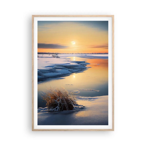 Poster în ramă de stejar deschis - Apus de soare pe timp de iarnă - 70x100 cm