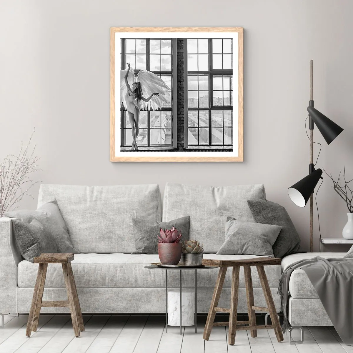 Poster în ramă de stejar deschis - Orașul îngerilor dansatori? - 60x60 cm