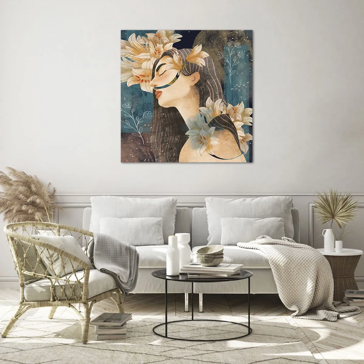 Tablou pe sticlă - Povestea prințesei cu crini - 50x50 cm