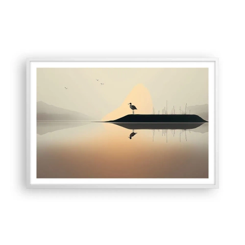 Poster în ramă albă - Domn pe lac - 91x61 cm