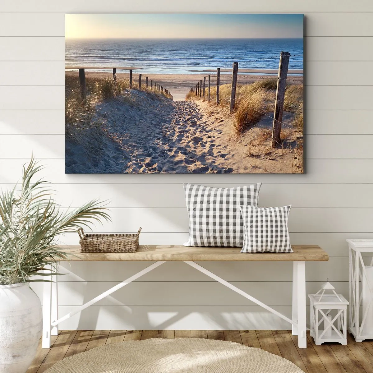 Tablou pe pânză Canvas - Calea prin dune care duce la plajă - 70x50cm - Zumzet de mare, o plajă sălbatică printre ierburi... - Decorațiune modernă pentru perete pentru living și dormitor ARTTOR