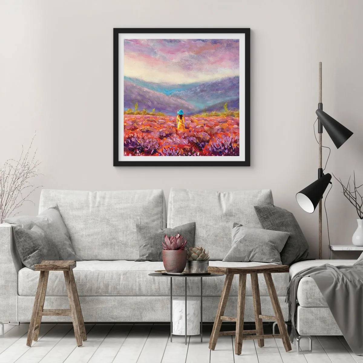 Poster în ramă neagră - Într-o lume de lavandă - 40x40 cm