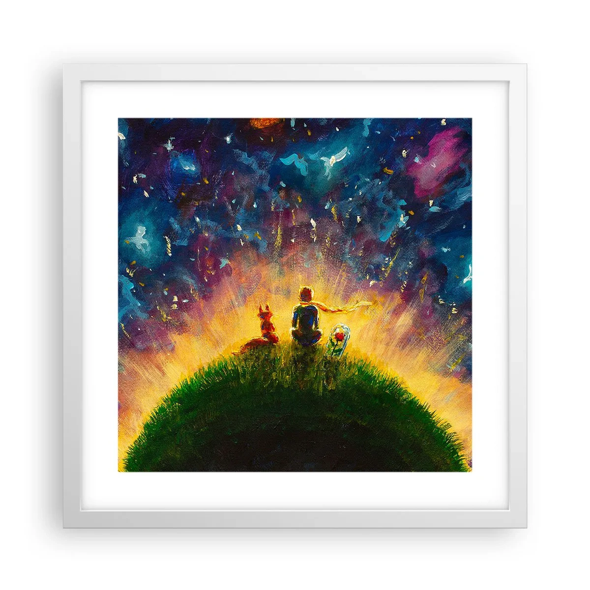 Poster în ramă albă - Dragoste și prietenie - întreaga lume - 40x40 cm