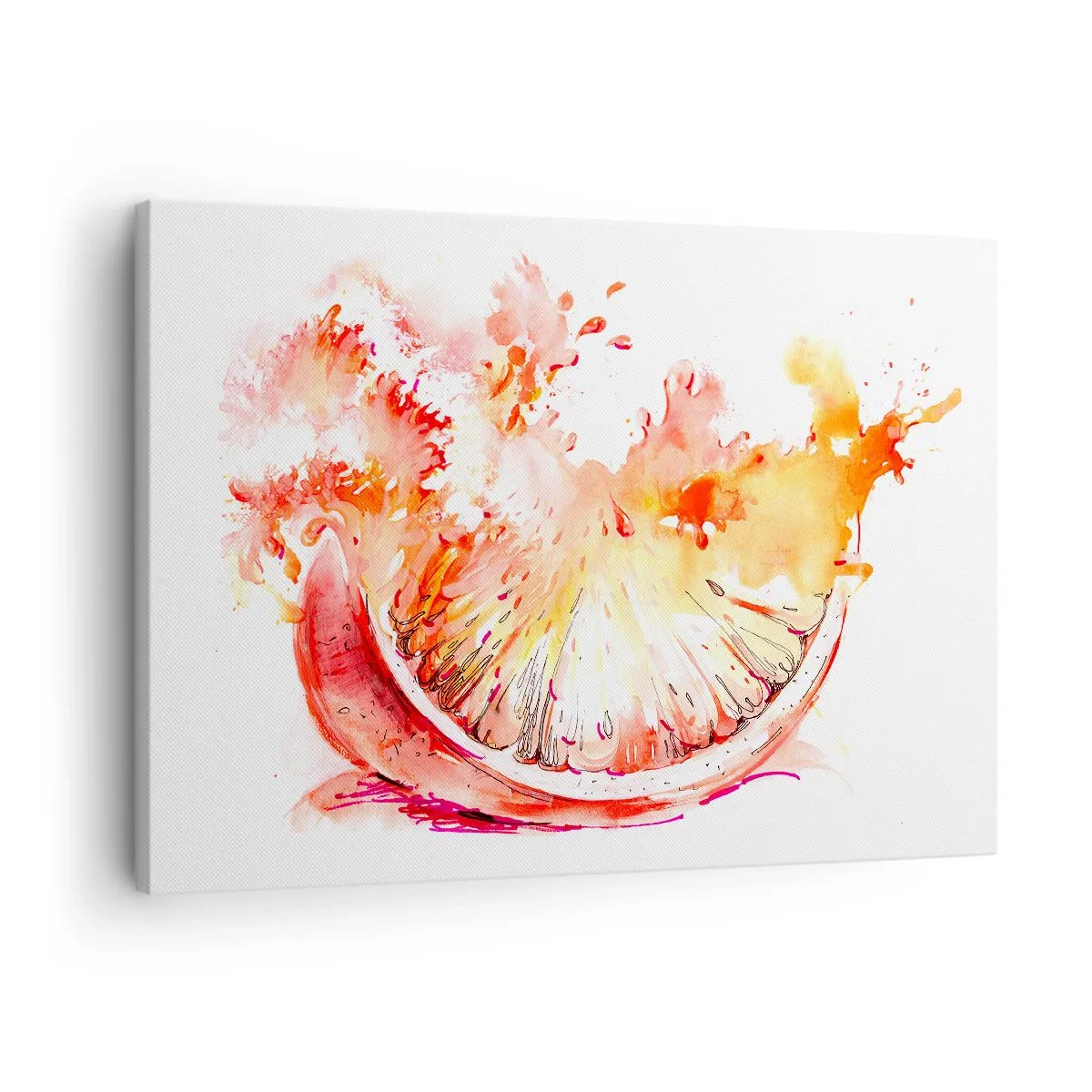 Tablou pe pânză Canvas - felie de grapefruit în acuarelă, în culori vibrante - 70x50cm - Răcoritoare suculentă - Decorațiune modernă pentru perete pentru living și dormitor ARTTOR