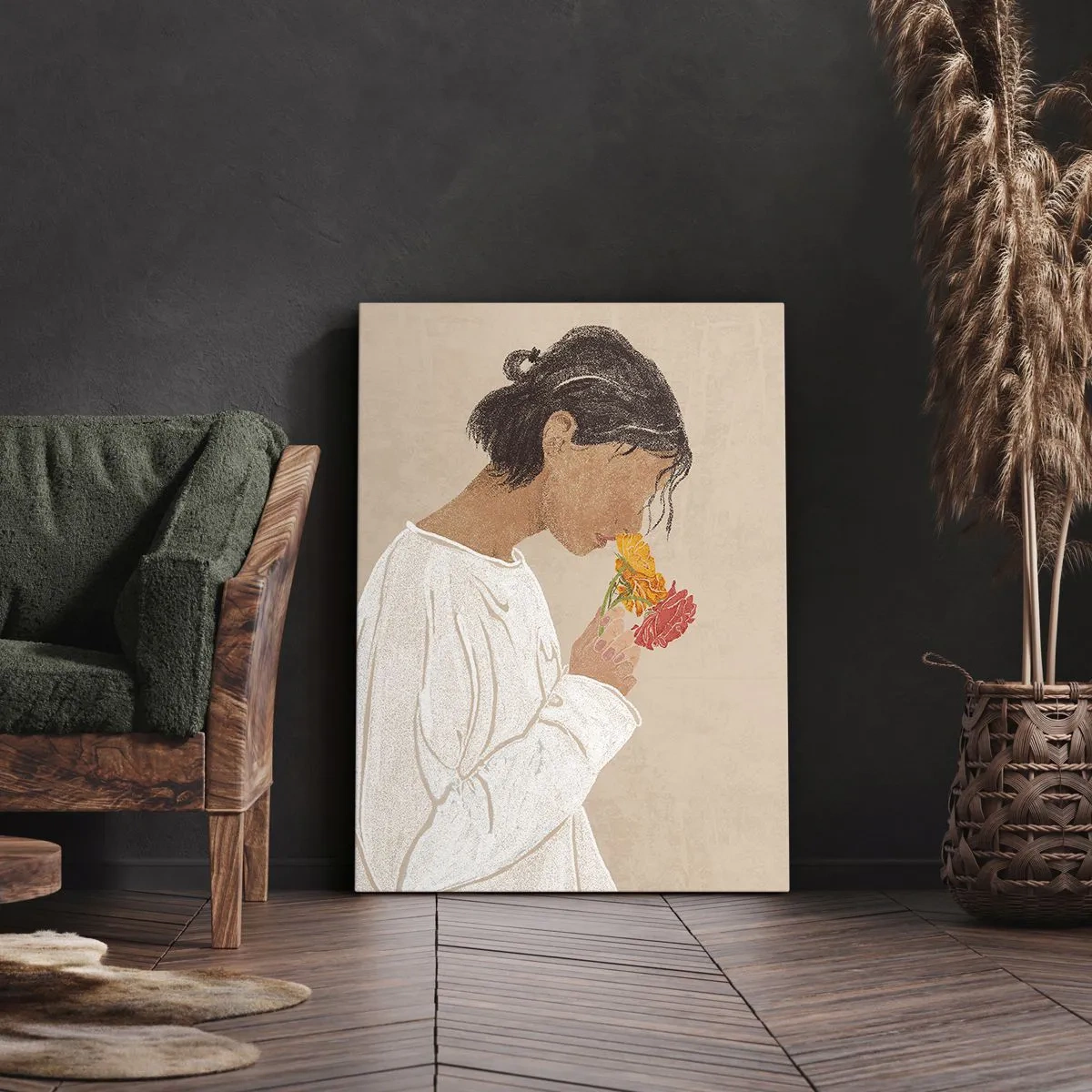 Tablou pe pânză - Fată și floare - 50x70 cm