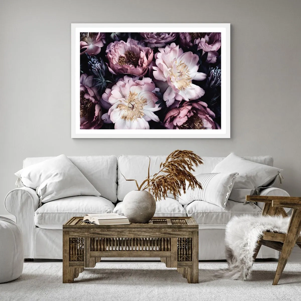 Poster în ramă albă - Buchet în stil vechi - 40x40 cm