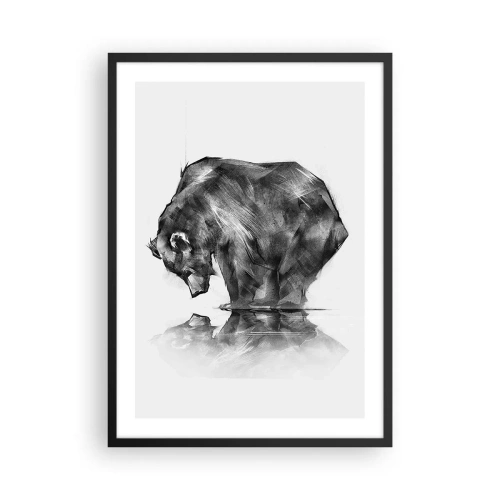 Poster în ramă neagră - Imagine geometrică a unui urs lângă apă - 50x70cm - Mă bucur să văd pe cineva apropiat - Decorațiune modernă pentru perete pentru living și dormitor ARTTOR