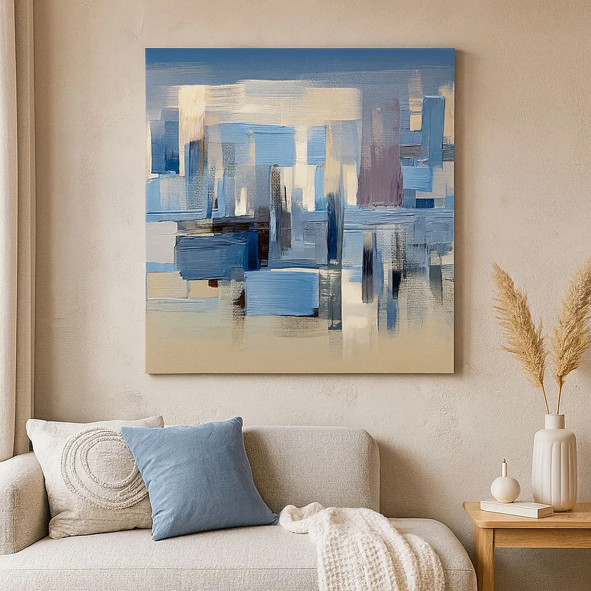 Tablou pe pânză - Construcție albastră - 30x30 cm