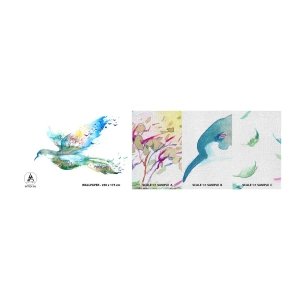 Mostră tapet Premium Canvas - Pe aripile naturii - Abstracția, Pasăre, Peisaj de vară - 100x30 cm