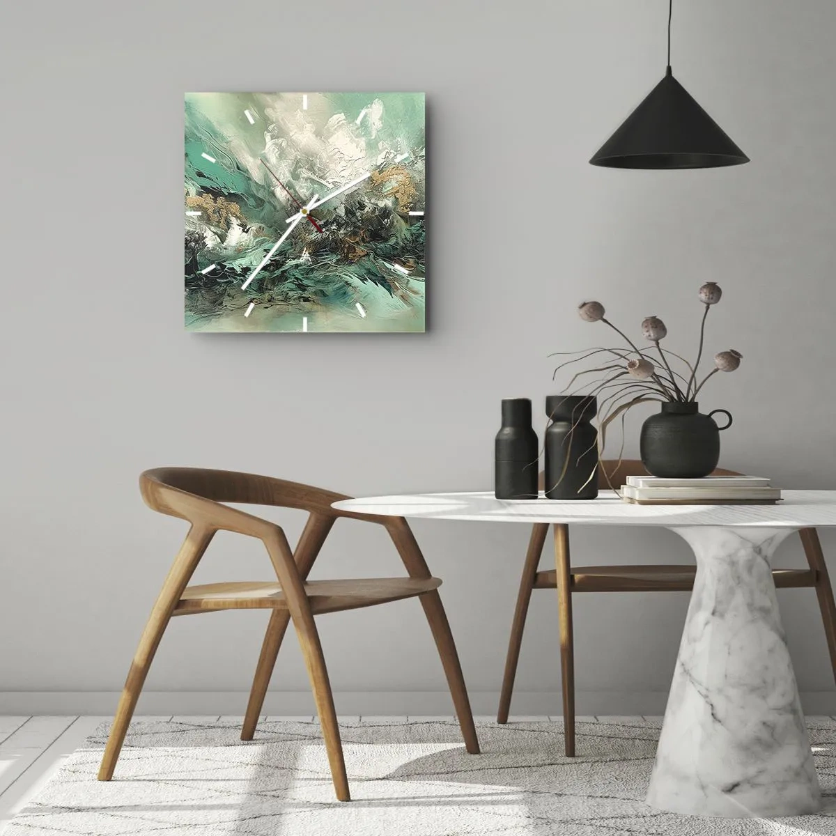 Ceas de perete - Ceas pe sticlă - Fierbere negru-smarald - 40x40 cm