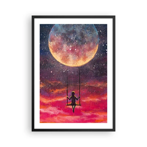Poster în ramă neagră - Fată pe un leagăn sub luna plină - 50x70cm - Cu capul în nori - Decorațiune modernă pentru perete pentru living și dormitor ARTTOR