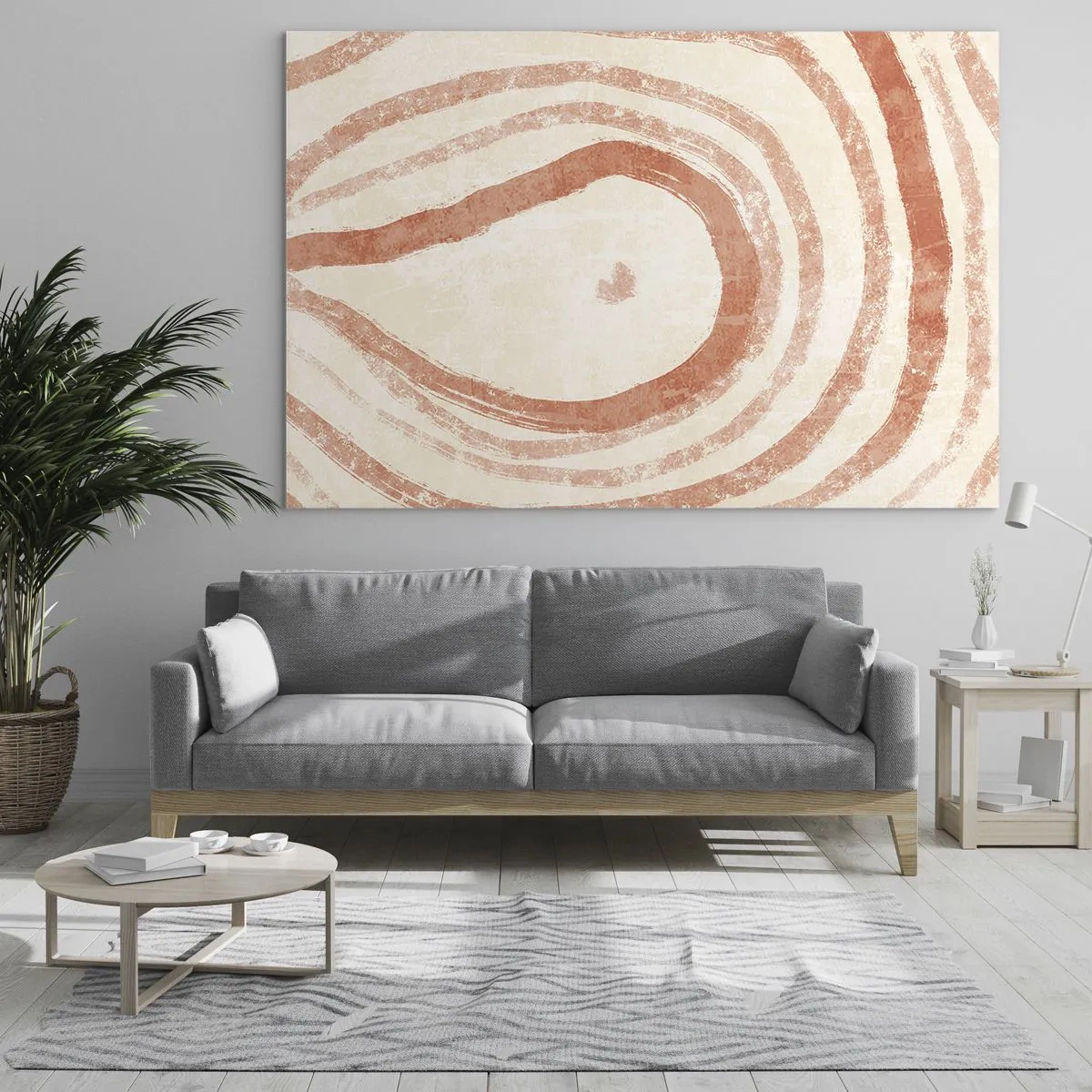Tablou pe sticlă - Linii de corali abstracte sub formă de cercuri concentrice - 70x50cm - Cercuri de corali - compoziție - Decorațiune modernă pentru perete pentru living și dormitor ARTTOR