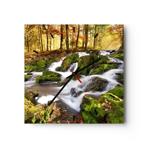 Ceas de perete - Ceas pe sticlă - Repede prin pădure de toamnă - 40x40 cm