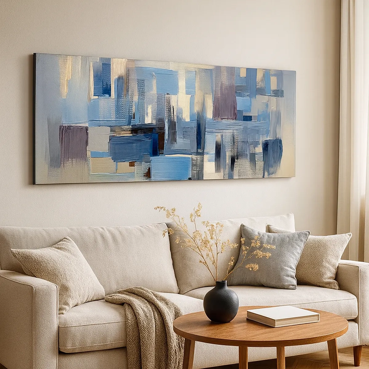 Tablou pe pânză - Construcție albastră - 30x30 cm