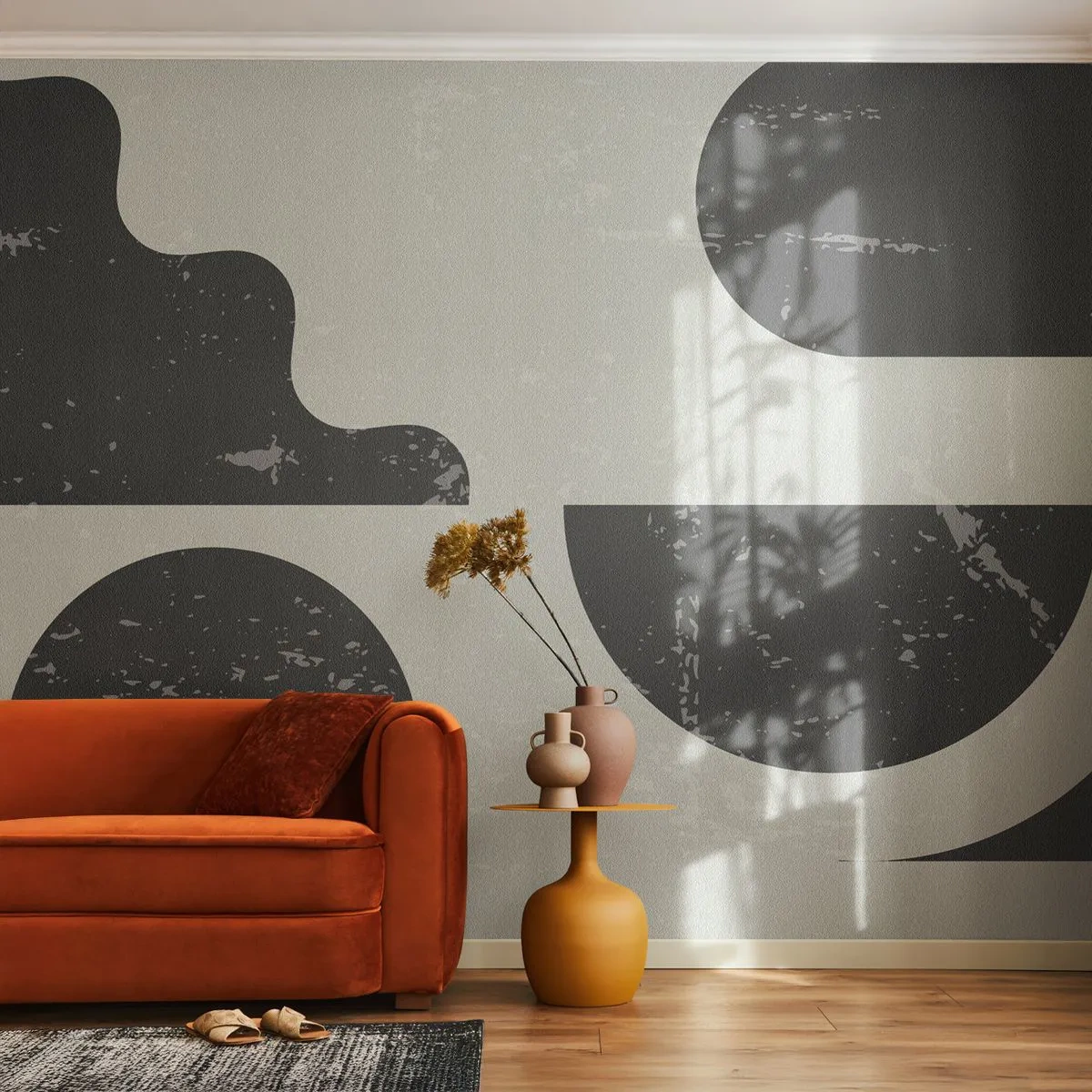 Tapet Premium Canvas - Compoziție deasupra și dedesubt - Abstracția, alb-negru, În vârstă - 300x210 cm