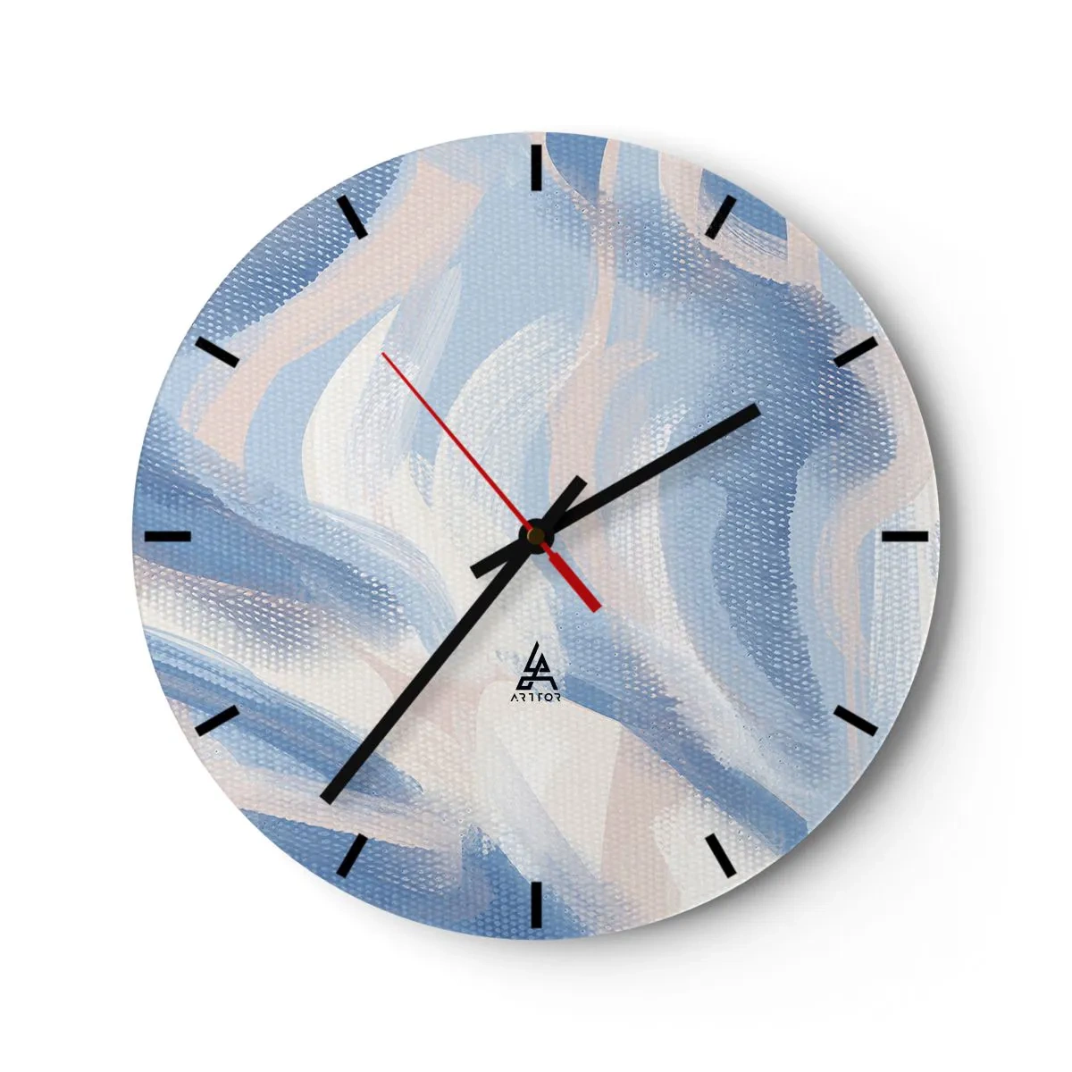Ceas de perete - Ceas pe sticlă - Valuri albastre picturale și dungi pastelate pe un fundal texturat - 30x30cm - Undele albastre - Decorațiune modernă pentru perete pentru living, bucătărie și dormitor ARTTOR