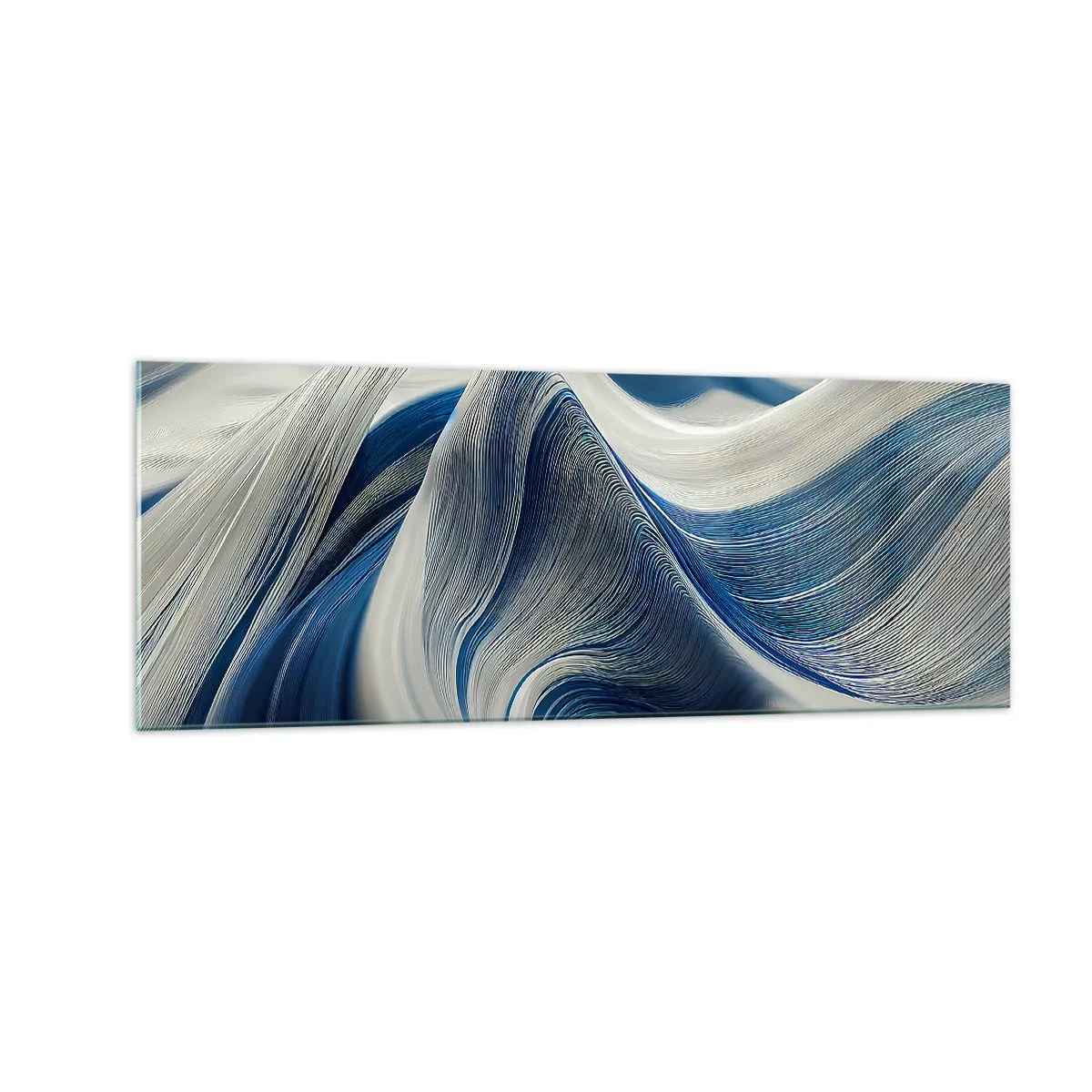 Tablou pe sticlă - Fluiditate de albastru și alb - 140x50 cm