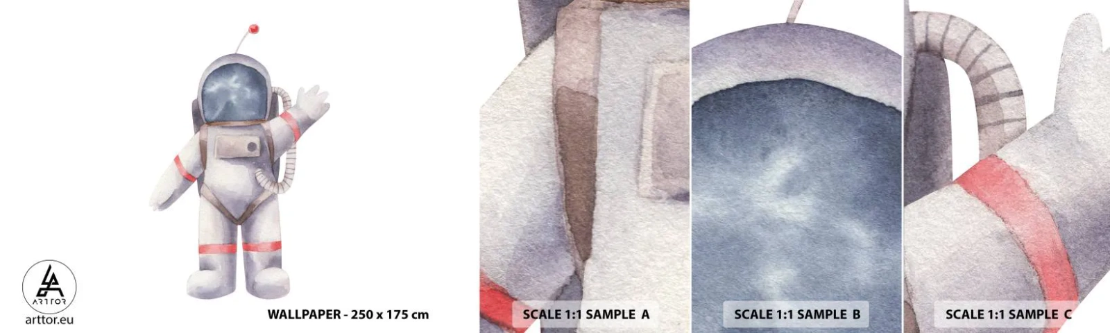 Mostră tapet autocolant Deluxe Sticker - Pe curând! - Astronaut, Pentru copii, Minimalism - 100x30 cm