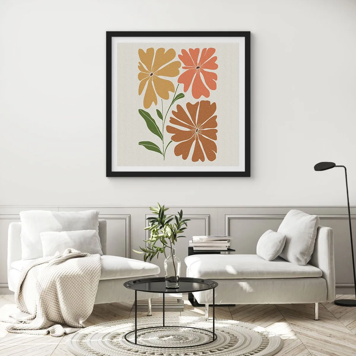 Poster în ramă neagră - Natură și geometrie - 60x60 cm