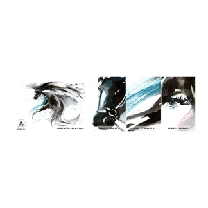Mostră tapet autocolant Deluxe Sticker - Galopul Prințului Negru - Animale, Cal, Grafică - 100x30 cm