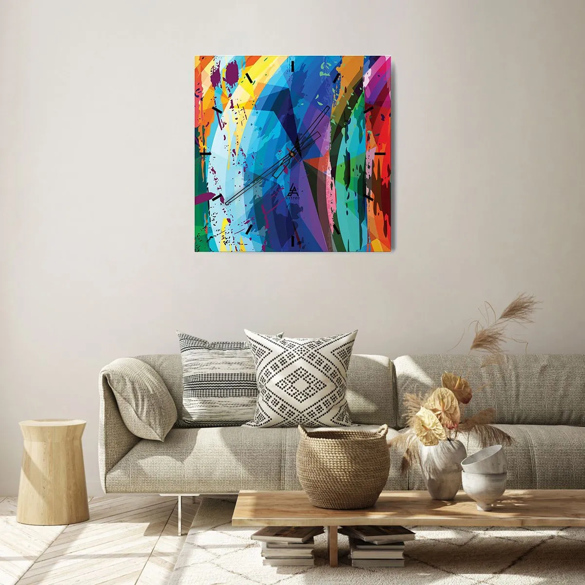Ceas de perete - Ceas pe sticlă - Amețeli colorate - 30x30 cm