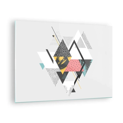 Tablou pe sticlă - Compoziție geometrică abstractă cu triunghiuri și romburi - 70x50cm - Variația triunghiului și a rombului - Decorațiune modernă pentru perete pentru living și dormitor ARTTOR