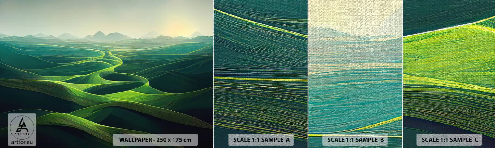 Mostră tapet Premium Canvas - În văi verzi - Peisaj, luncă, Văile - 100x30 cm