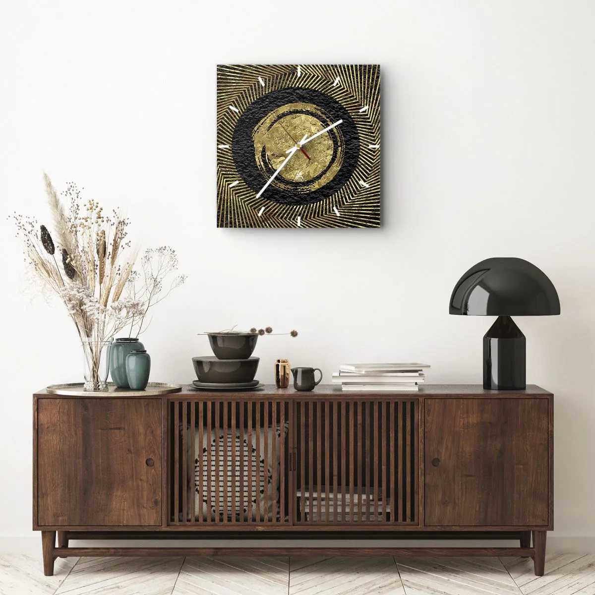 Ceas de perete - Ceas pe sticlă - Compoziție glamour - 30x30 cm