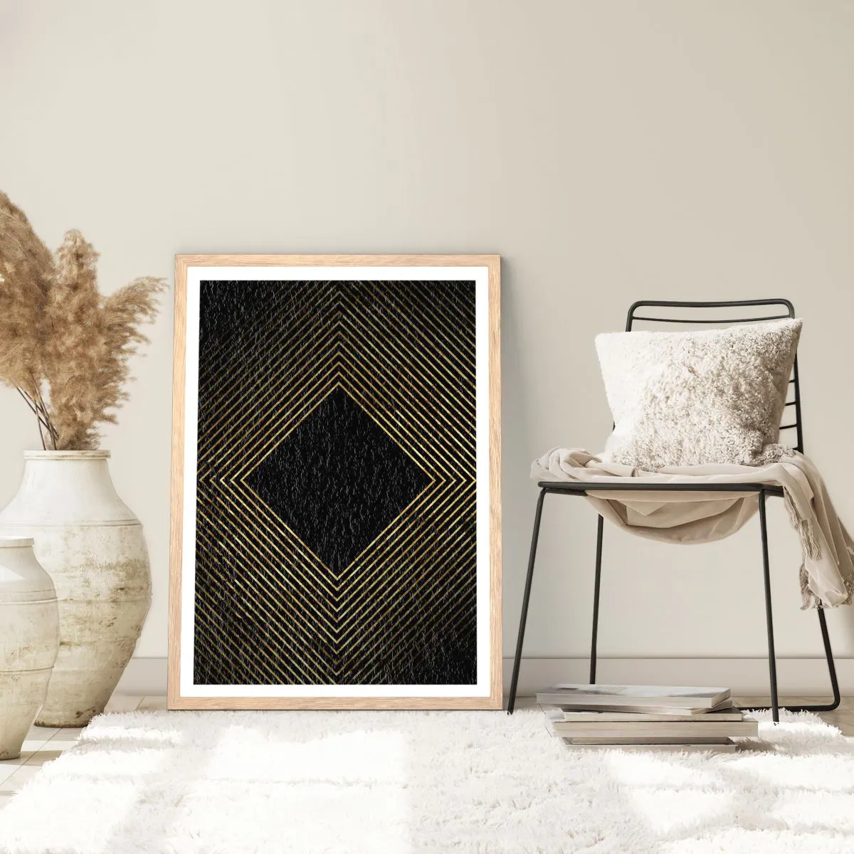 Poster în ramă de stejar deschis - Geometrie în stil glamour - 70x100 cm