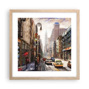 Poster în ramă de stejar deschis - New York - plin de culoare și în ploaie - 40x40 cm