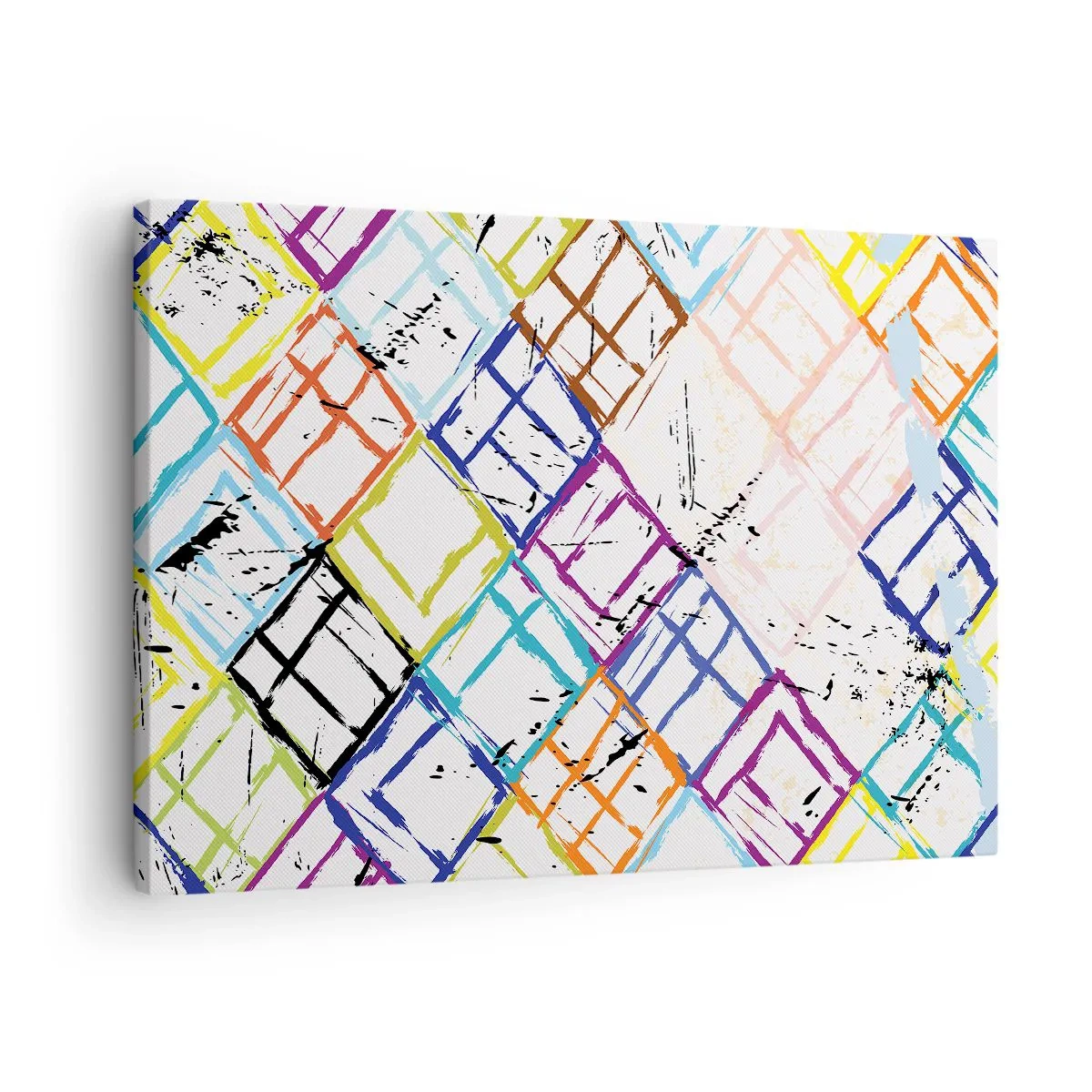 Tablou pe pânză Canvas - Abstracție colorată cu forme geometrice pe fundal alb - 70x50cm - Ferestre și ferestruici - Decorațiune modernă pentru perete pentru living și dormitor ARTTOR