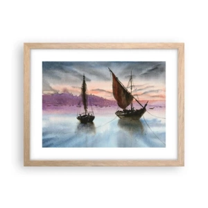 Poster în ramă de stejar deschis - O seară în port - 40x30 cm