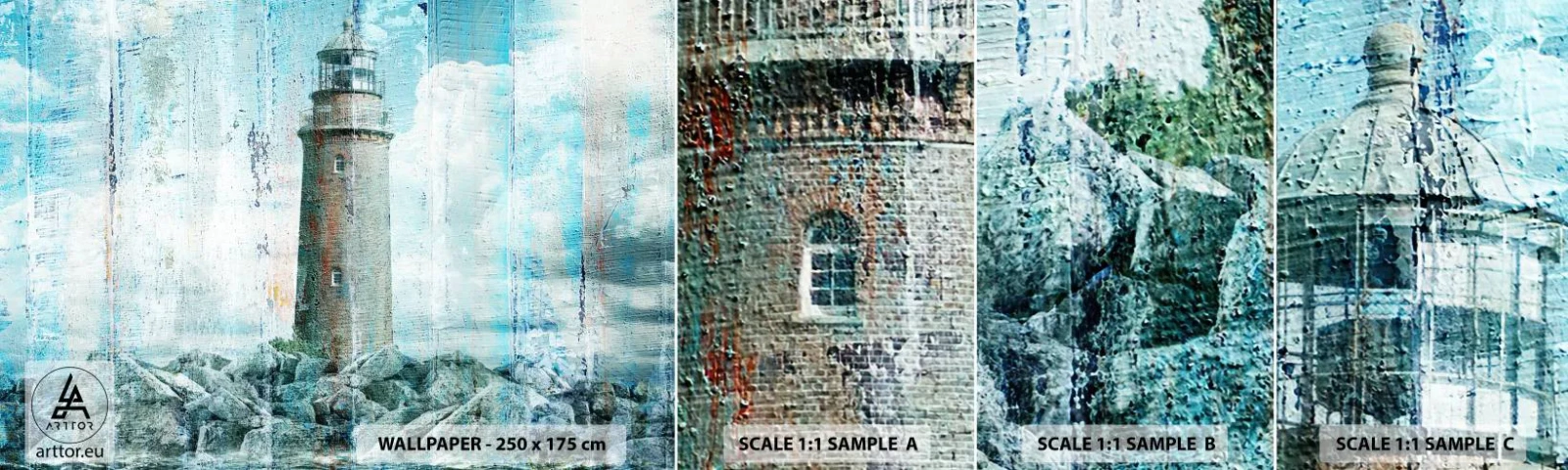 Mostră de Tapet Standard Eco - Pe lemn vechi - Abstracția, Far, Mare - 100x30 cm