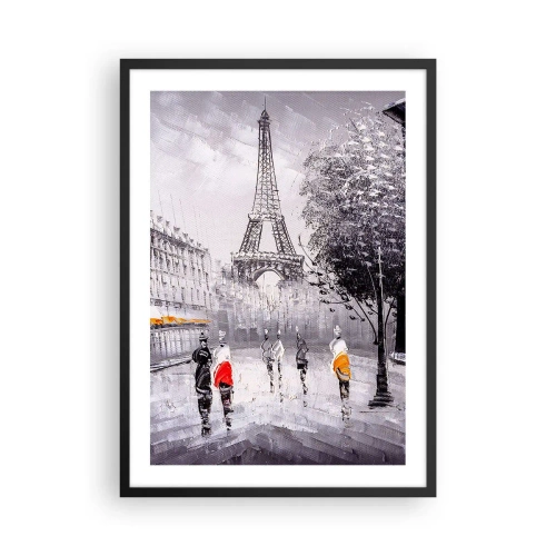 Poster în ramă neagră - Turnul Eiffel cu peisaj stradal într-o zi ploioasă - 50x70cm - O plimbare pariziană - Decorațiune modernă pentru perete pentru living și dormitor ARTTOR