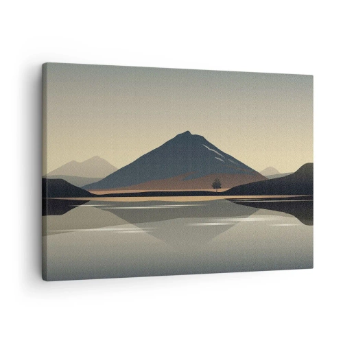 Tablou pe pânză Canvas - Peisaj montan minimalist cu reflexie în apă - 70x50cm - În oglindă - Decorațiune modernă pentru perete pentru living și dormitor ARTTOR