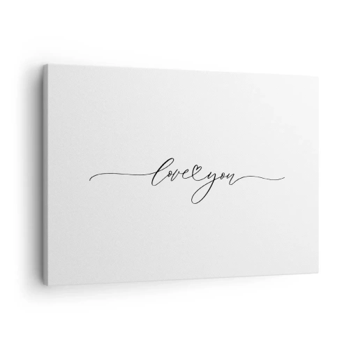 Tablou pe pânză Canvas - Inscripția „Te iubesc” într-un font elegant - 70x50cm - Negru pe alb - Decorațiune modernă pentru perete pentru living și dormitor ARTTOR